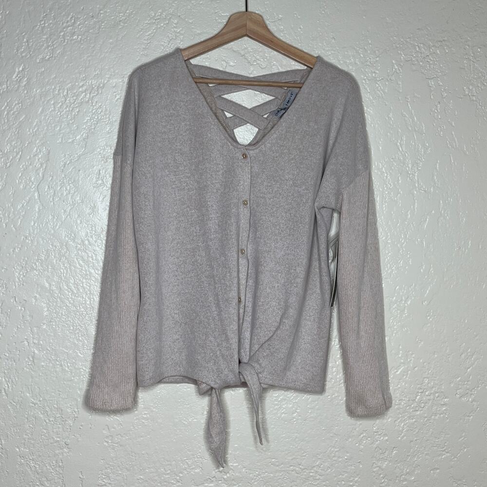 Always Fabulous Cozy Soft Tie Front Button Cardigan Sweater NWT Women Beige XL